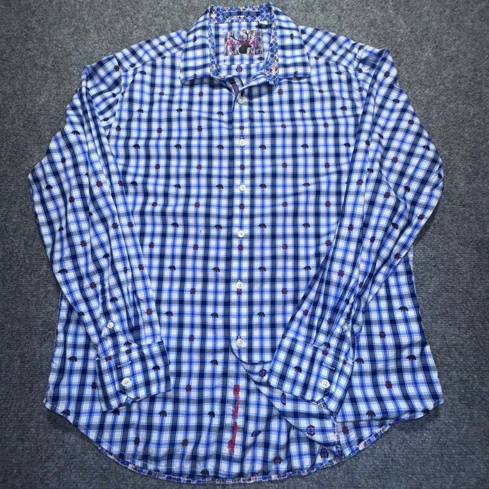 Robert Graham Mens‎ XL Plaid Button Down Shirt Multi Bear Elk Print Long Sleeve